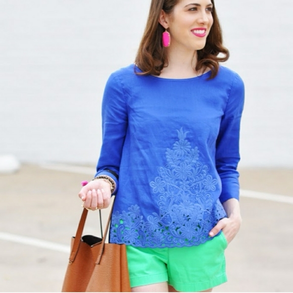 J. Crew Tops - J. Crew Embroidered Eyelet Linen Blouse 6